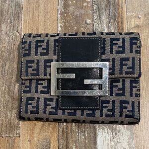 Fendi Zucca Compact Wallet in Navy & Grey